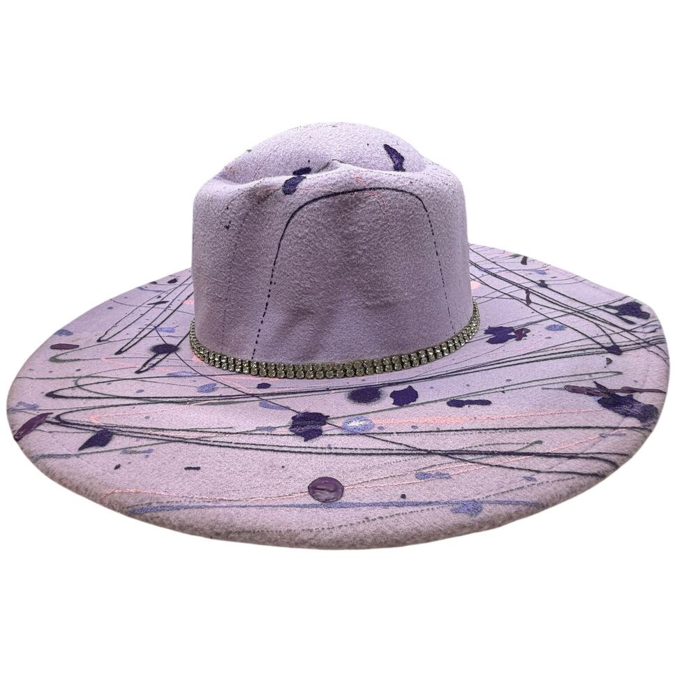 Catherine Malandrino abstract Paint splatter purple suede hat Women's